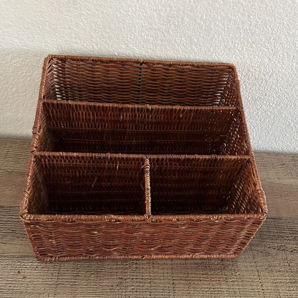 Vintage Rustic Wicker Rattan Desk Mail Organizer work Office Cottagecore Boho